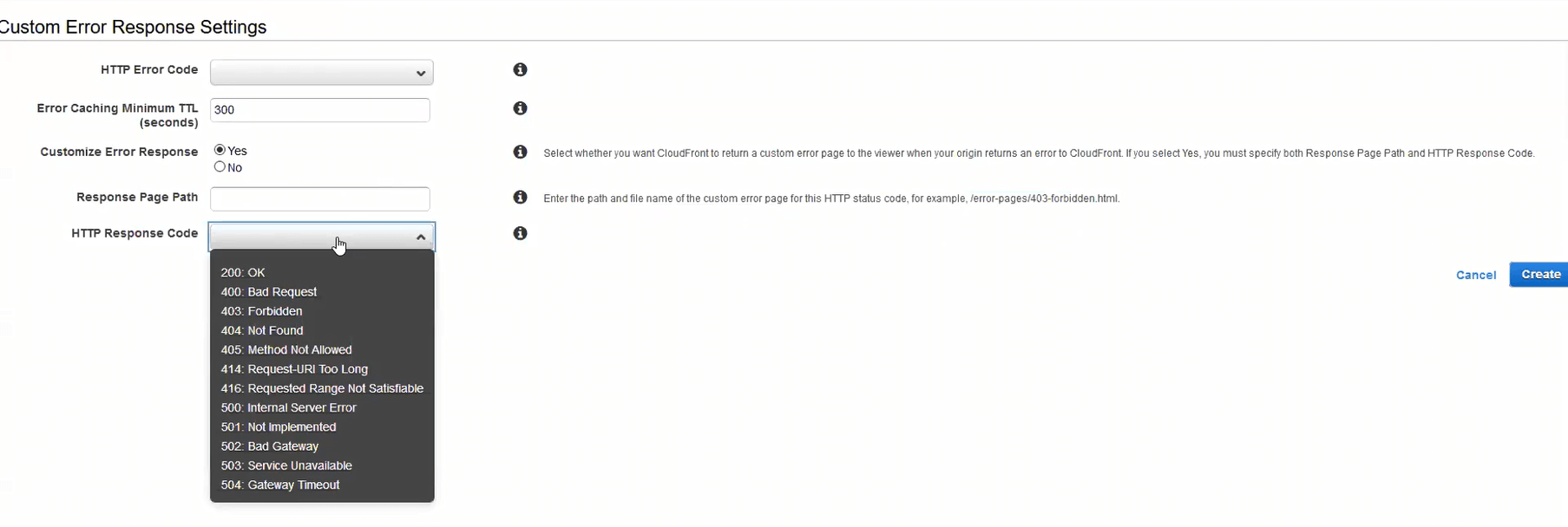 Custom response options in Cloudfront