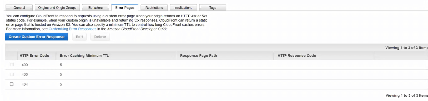 03 Forbidden, as well as other existing rules, each with 5 second negative TTLs in Cloudfront