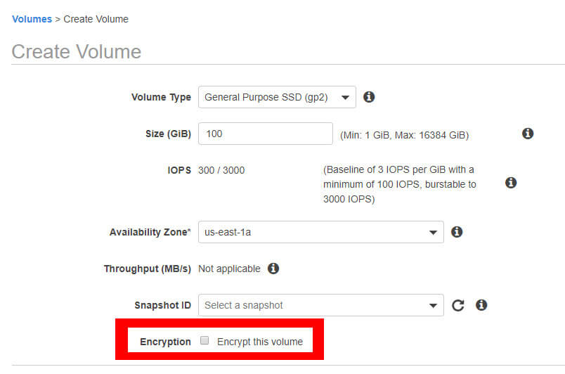 In the EBS service, you can enable EBS encryption in the “Create Volume” wizard.