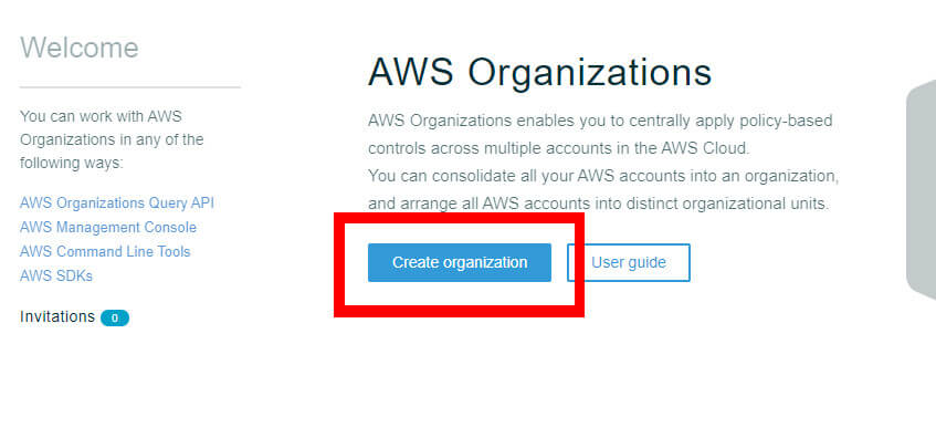 How to create an organization in AWS.